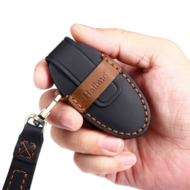 For Nissan 4-button Horn Hallmo Car Cowhide Leather Key Protective Cover Key Case(Black) - free shipping - PMC TechLife - Order now!