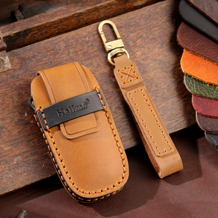 For Nissan Teana / Ariya 3-button Horn Hallmo Car Cowhide Leather Key Protective Cover Key Case(Brown) - free shipping - PMC TechLife - Order now!