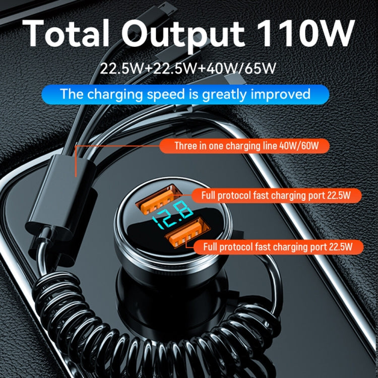 BW15 110W 3 in 1 Charging Cable & Dual USB Port Car Charger (Silver) - Car Charger by PMC TechLife | Online Shopping South Africa | PMC TechLife | Buy Now Pay Later Mobicred