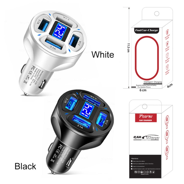 WGS-G36 3.1A 4 in 1 Digital Display Car Charger with Voltmeter (Black) - Car Charger by PMC Jewellery | Online Shopping South Africa | PMC Jewellery | Buy Now Pay Later Mobicred