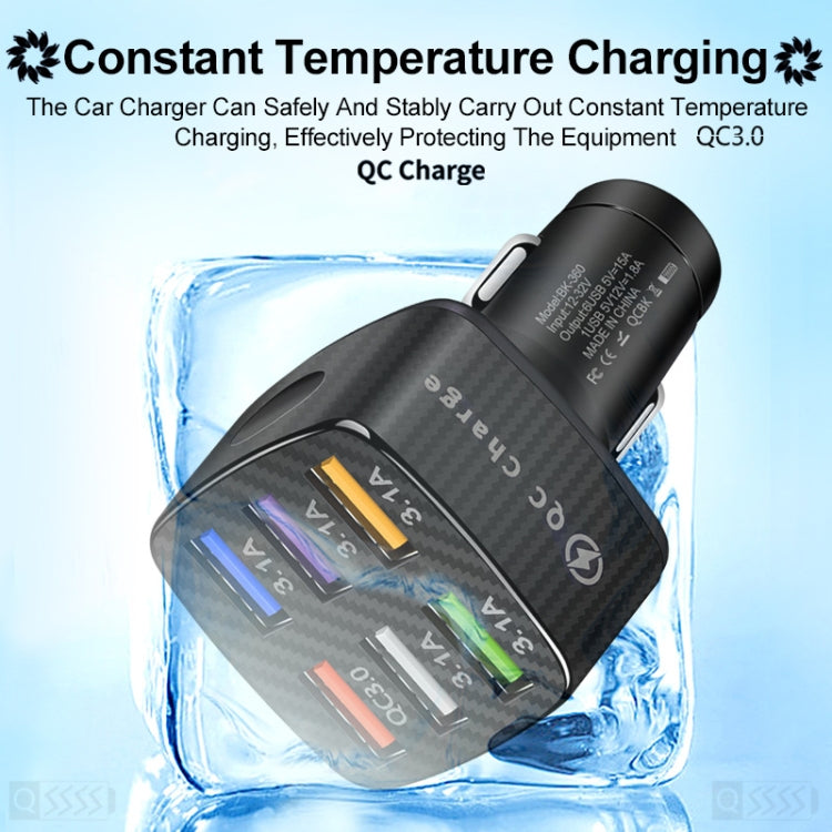 BK-360 6 in 1 QC3.0+3.1A USB luminescent Car Charger (Black) - Car Charger by PMC TechLife | Online Shopping South Africa | PMC TechLife | Buy Now Pay Later Mobicred