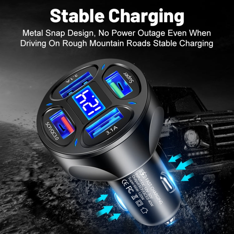 66W 4 in 1 Digital Display Fast Charging Car Charger with Voltmeter (Black) - Car Charger by PMC Jewellery | Online Shopping South Africa | PMC Jewellery | Buy Now Pay Later Mobicred