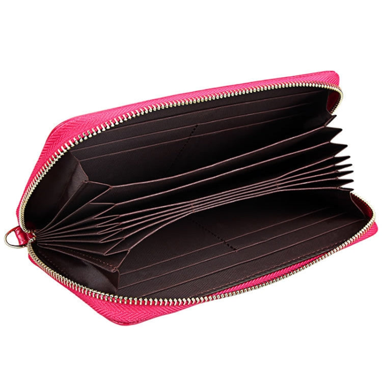 Genuine Cowhide Leather Litchi Texture Zipper Long Style Card Holder Wallet RFID Blocking Coin Purse Card Bag Protect Case with Hand Strap for Women, Size: 20*10.5*3cm(Magenta) - free shipping - PMC Jewellery - Order now!