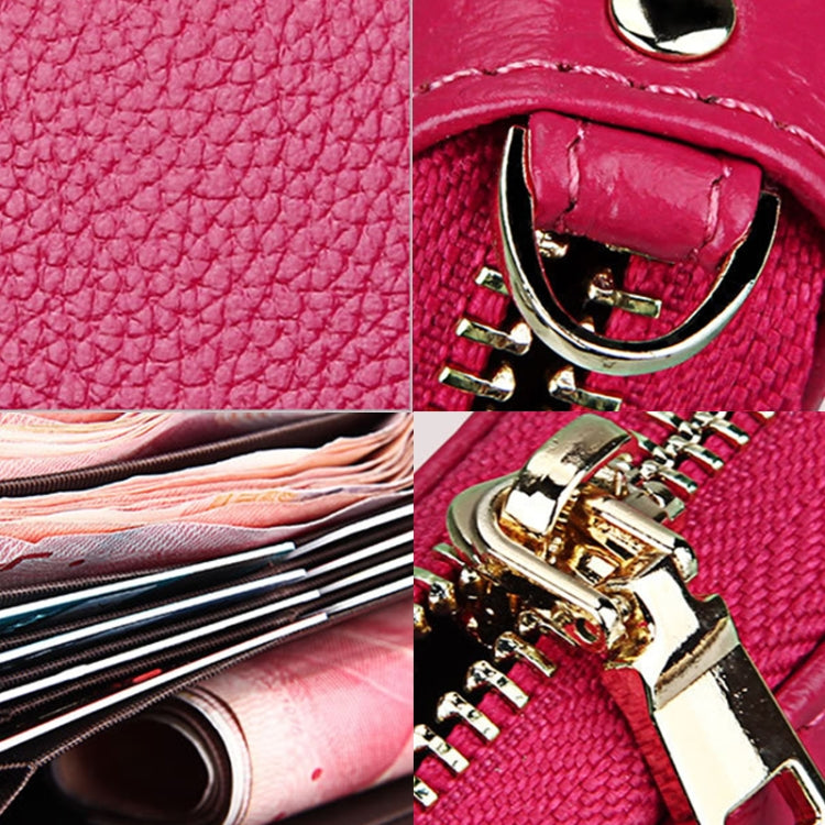 Genuine Cowhide Leather Litchi Texture Zipper Long Style Card Holder Wallet RFID Blocking Coin Purse Card Bag Protect Case with Hand Strap for Women, Size: 20*10.5*3cm(Red) - free shipping - PMC Jewellery - Order now!