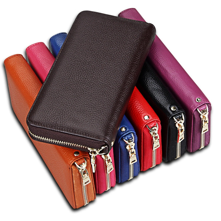 Genuine Cowhide Leather Litchi Texture Zipper Long Style Card Holder Wallet RFID Blocking Coin Purse Card Bag Protect Case with Hand Strap for Women, Size: 20*10.5*3cm(Black) - free shipping - PMC Jewellery - Order now!