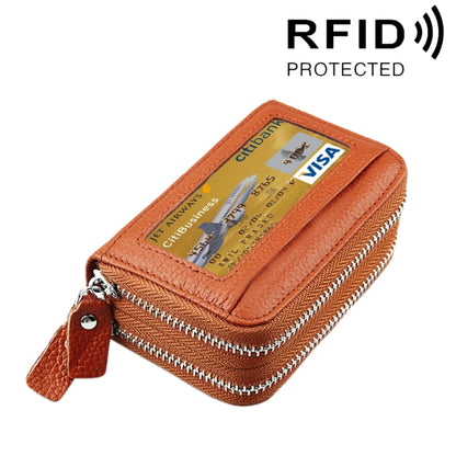 Genuine Cowhide Leather Dual Layer Solid Color Zipper Card Holder Wallet RFID Blocking Coin Purse Card Bag Protective Case with 11 Card Slots & Coin Position, Size: 11*7.5*4.5cm(Brown) - Antimagnetic RFID Package by PMC Jewellery | Online Shopping South Africa | PMC Jewellery | Buy Now Pay Later Mobicred