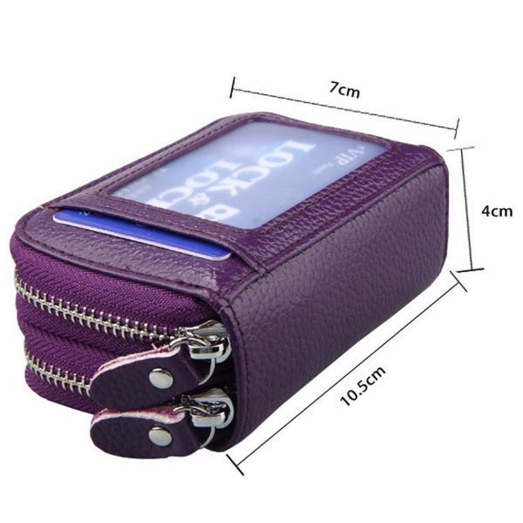 Genuine Leather Dual Layer Zipper Card Holder Wallet RFID Blocking Purse, Size: 10.5x7.0x4.0cm(Dark Blue) - free shipping - PMC Jewellery - Order now!