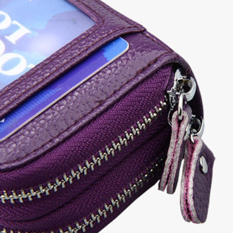 Genuine Leather Dual Layer Zipper Card Holder Wallet RFID Blocking Purse, Size: 10.5x7.0x4.0cm(Pink) - free shipping - PMC Jewellery - Order now!