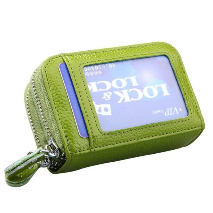 Genuine Leather Dual Layer Zipper Card Holder Wallet RFID Blocking Purse, Size: 10.5x7.0x4.0cm(Green) - free shipping - PMC Jewellery - Order now!
