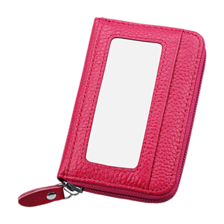 Genuine Cowhide Leather Solid Color Zipper Horizontal Card Holder Wallet RFID Blocking Card Bag Protect Case with 12 Card Slots, Size: 11.5*7.5cm(Magenta) - free shipping - PMC Jewellery - Order now!