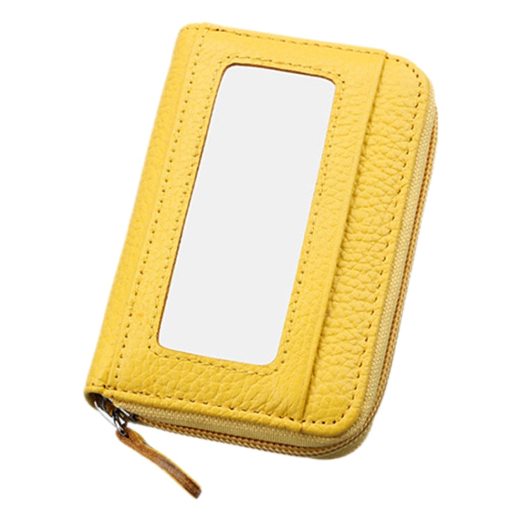 Genuine Cowhide Leather Solid Color Zipper Horizontal Card Holder Wallet RFID Blocking Card Bag Protect Case with 12 Card Slots, Size: 11.5*7.5cm(Yellow) - free shipping - PMC Jewellery - Order now!