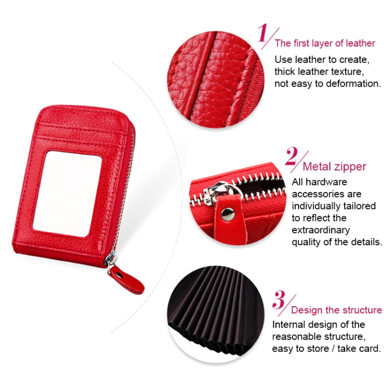 Genuine Cowhide Leather Solid Color Zipper Vertical Card Holder Wallet RFID Blocking Card Bag Protect Case with 12 Card Slots, Size: 11.5*7.5cm(Coffee) - free shipping - PMC Jewellery - Order now!