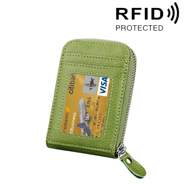 Genuine Cowhide Leather Solid Color Zipper Vertical Card Holder Wallet RFID Blocking Card Bag Protect Case with 12 Card Slots, Size: 11.5*7.5cm(Green) - free shipping - PMC Jewellery - Order now!