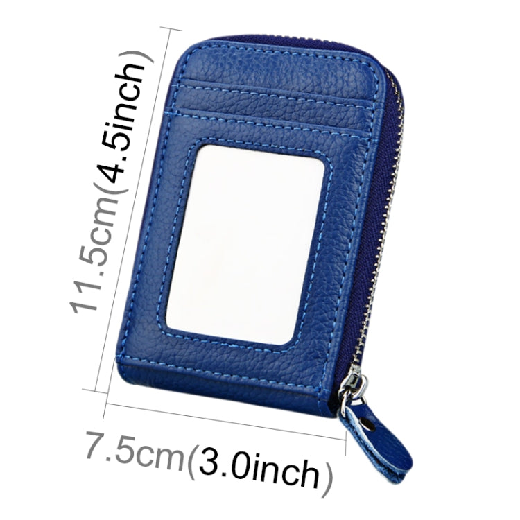Genuine Cowhide Leather Solid Color Zipper Vertical Card Holder Wallet RFID Blocking Card Bag Protect Case with 12 Card Slots, Size: 11.5*7.5cm(Blue) - free shipping - PMC Jewellery - Order now!