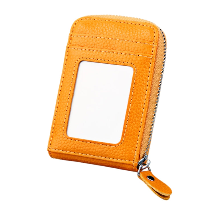 Genuine Cowhide Leather Solid Color Zipper Vertical Card Holder Wallet RFID Blocking Card Bag Protect Case with 12 Card Slots, Size: 11.5*7.5cm(Yellow) - free shipping - PMC Jewellery - Order now!