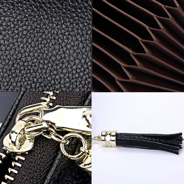 Genuine Cowhide Leather Solid Color Zipper Card Holder Wallet RFID Blocking Card Bag Protect Case Coin Purse with Tassel Pendant & 15 Card Slots for Women, Size: 11.1*7.6*3.5cm(Grey) - free shipping - PMC Jewellery - Order now!