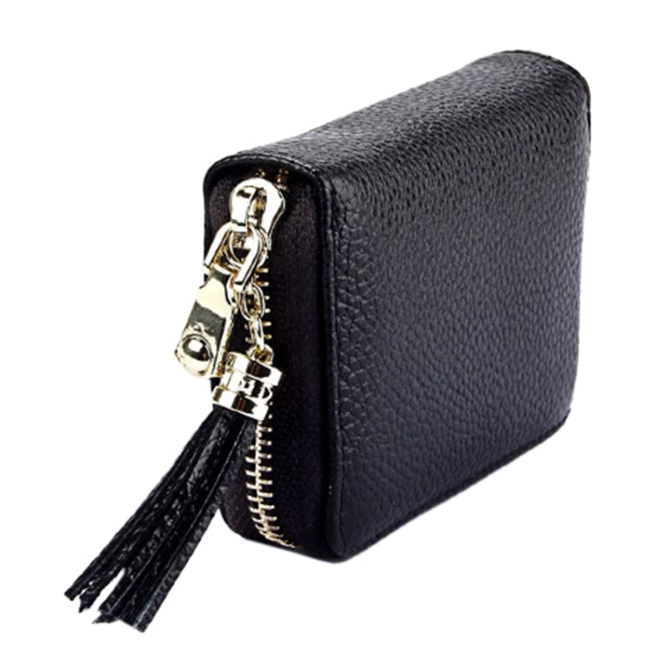 Genuine Cowhide Leather Solid Color Zipper Card Holder Wallet RFID Blocking Card Bag Protect Case Coin Purse with Tassel Pendant & 15 Card Slots for Women, Size: 11.1*7.6*3.5cm(Purple) - free shipping - PMC Jewellery - Order now!