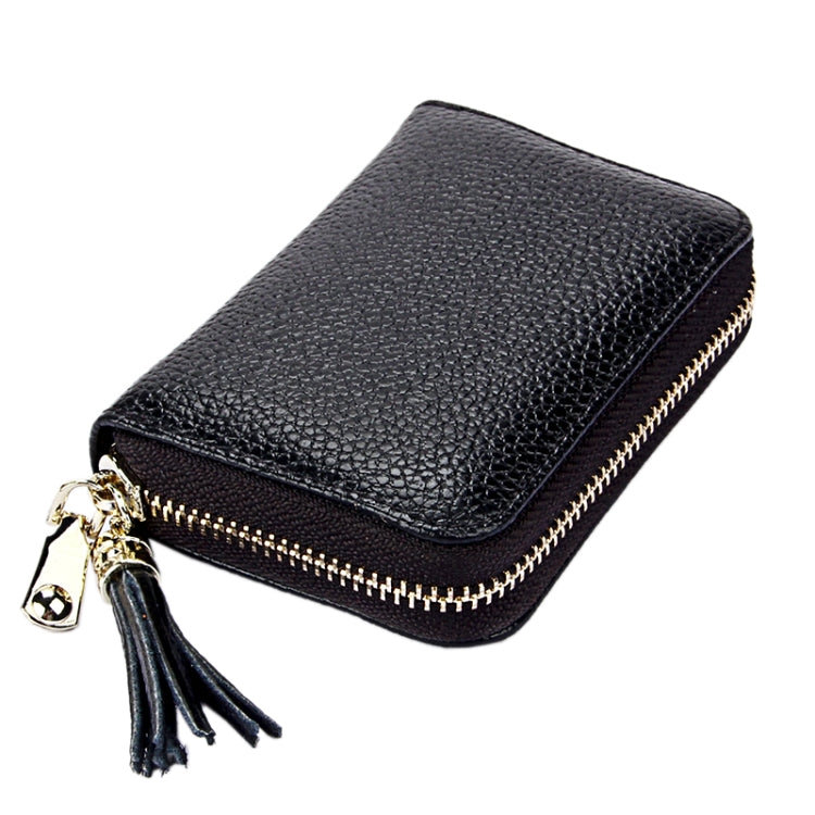 Genuine Cowhide Leather Solid Color Zipper Card Holder Wallet RFID Blocking Card Bag Protect Case Coin Purse with Tassel Pendant & 15 Card Slots for Women, Size: 11.1*7.6*3.5cm(Purple) - free shipping - PMC Jewellery - Order now!