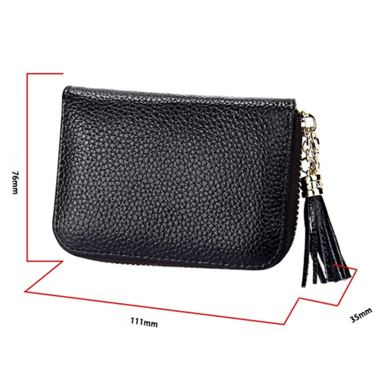 Genuine Cowhide Leather Solid Color Zipper Card Holder Wallet RFID Blocking Card Bag Protect Case Coin Purse with Tassel Pendant & 15 Card Slots for Women, Size: 11.1*7.6*3.5cm(Purple) - free shipping - PMC Jewellery - Order now!