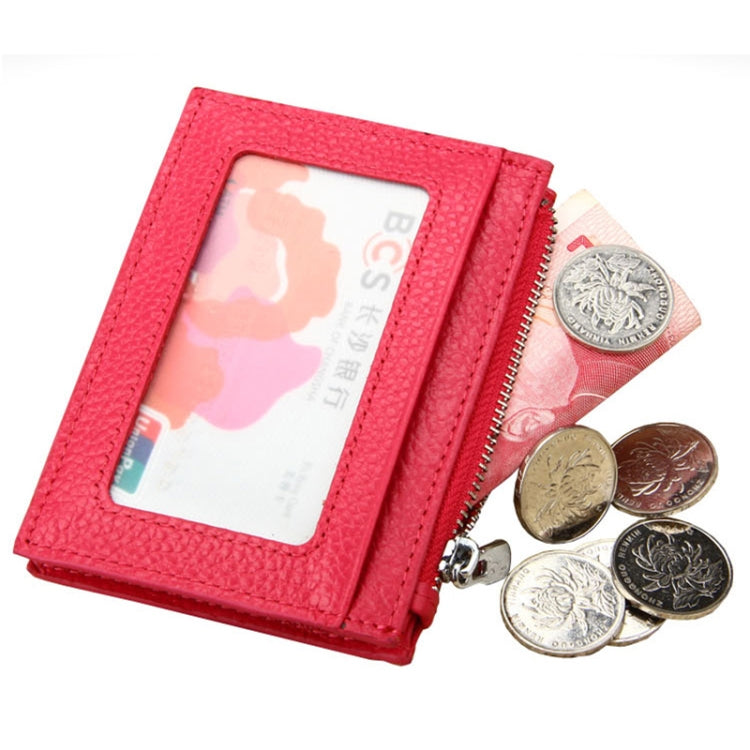 Cowhide Leather Solid Color Zipper Card Holder Wallet RFID Blocking Card Bag Protect Case Coin Purse, Size: 11*8*1.5cm(Magenta) - free shipping - PMC Jewellery - Order now!