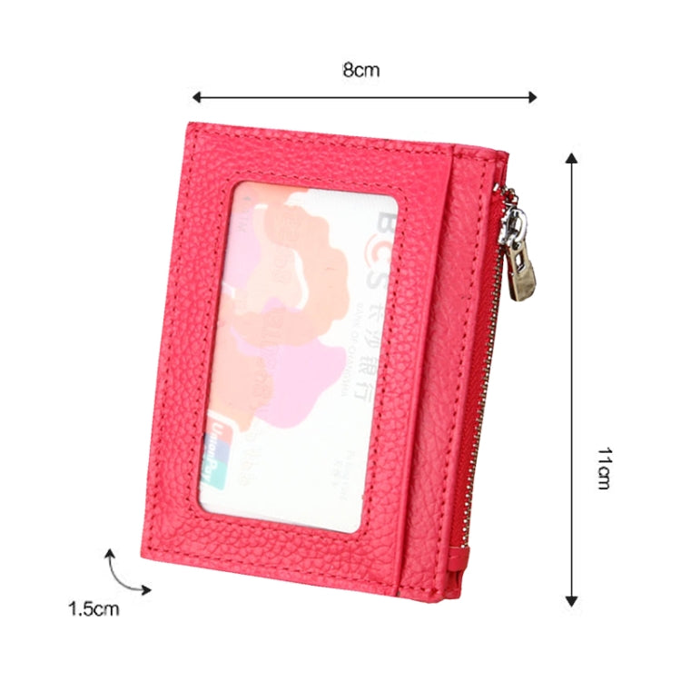 Cowhide Leather Solid Color Zipper Card Holder Wallet RFID Blocking Card Bag Protect Case Coin Purse, Size: 11*8*1.5cm(Magenta) - free shipping - PMC Jewellery - Order now!