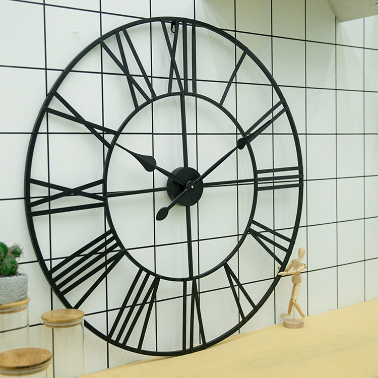 50cm Retro Living Room Iron Round Roman Numeral Mute Decorative Wall Clock (Black) - Wall Clock by PMc TechLife | Online Shopping South Africa | PMc TechLife | Buy Now Pay Later Mobicred