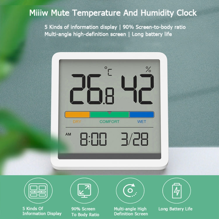 Original Xiaomi Youpin Miiiw Silent Indoor Temperaturer And Humidity Clock with Large 3.34 inch LCD Screen(White) - Indoor Thermometer by Xiaomi | Online Shopping South Africa | PMC Jewellery | Buy Now Pay Later Mobicred