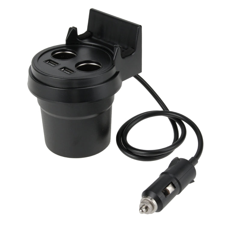 5V 1A+2.4A Two USB Ports & Two Car Cigarette Lighter Socket Car Charger with Holder Function - Cigar Socket by PMC Jewellery | Online Shopping South Africa | PMC Jewellery | Buy Now Pay Later Mobicred