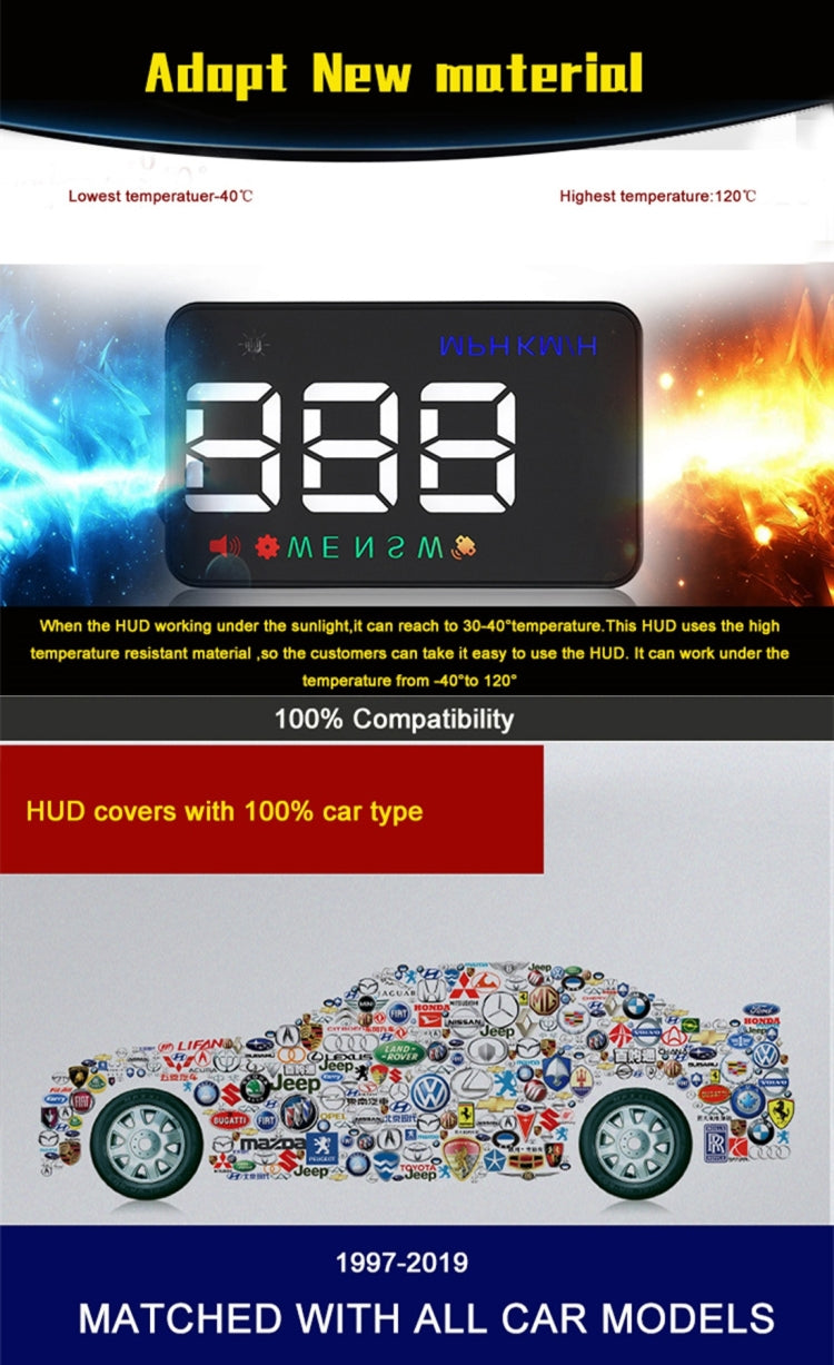 Geyiren A5 HUD 3.5 inch Car Head Up Display with GPS System, Two Mode Display, Light Sensors, KM/h MPH Speed, Compass, Speed Alarm(Black) - Head Up Display System by PMC Jewellery | Online Shopping South Africa | PMC Jewellery | Buy Now Pay Later Mobicred