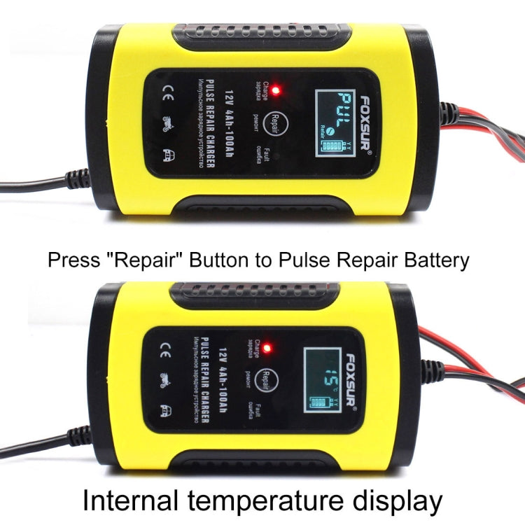 FOXSUR 12V 6A Intelligent Universal Battery Charger for Car Motorcycle, Length: 55cm, US Plug(Yellow) - Battery Charger by FOXSUR | Online Shopping South Africa | PMC Jewellery | Buy Now Pay Later Mobicred