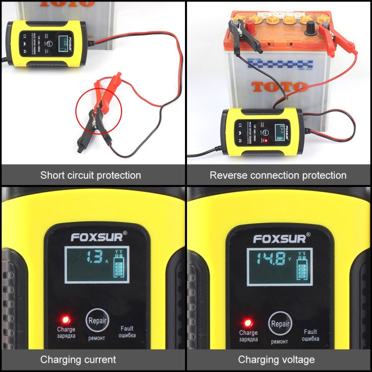 FOXSUR 12V 6A Intelligent Universal Battery Charger for Car Motorcycle, Length: 55cm, US Plug(Yellow) - Battery Charger by FOXSUR | Online Shopping South Africa | PMC Jewellery | Buy Now Pay Later Mobicred