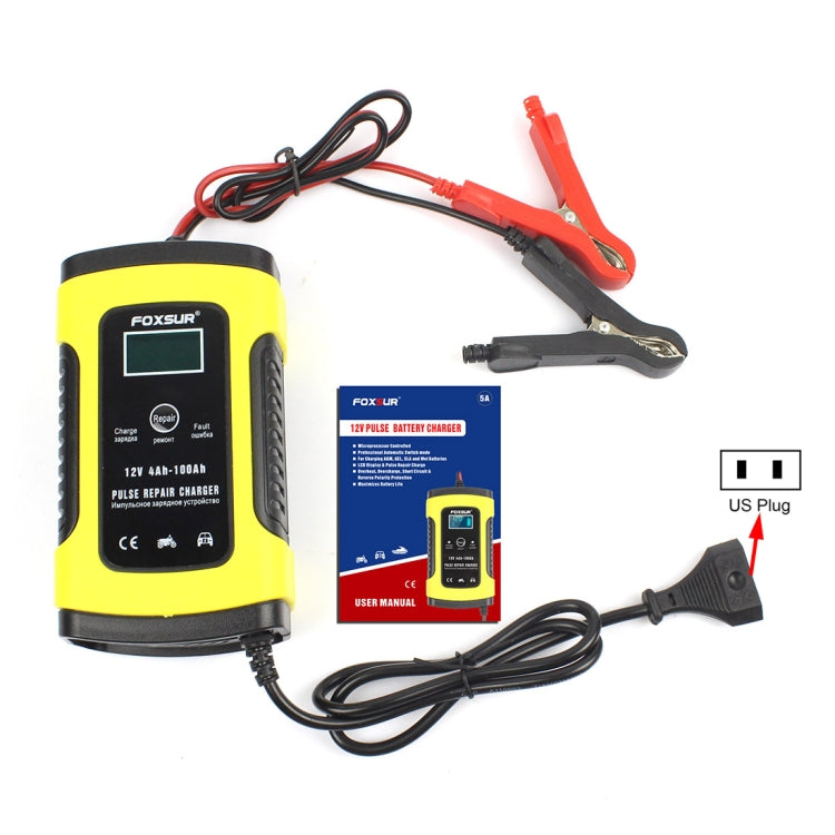 FOXSUR 12V 6A Intelligent Universal Battery Charger for Car Motorcycle, Length: 55cm, US Plug(Yellow) - Battery Charger by FOXSUR | Online Shopping South Africa | PMC Jewellery | Buy Now Pay Later Mobicred