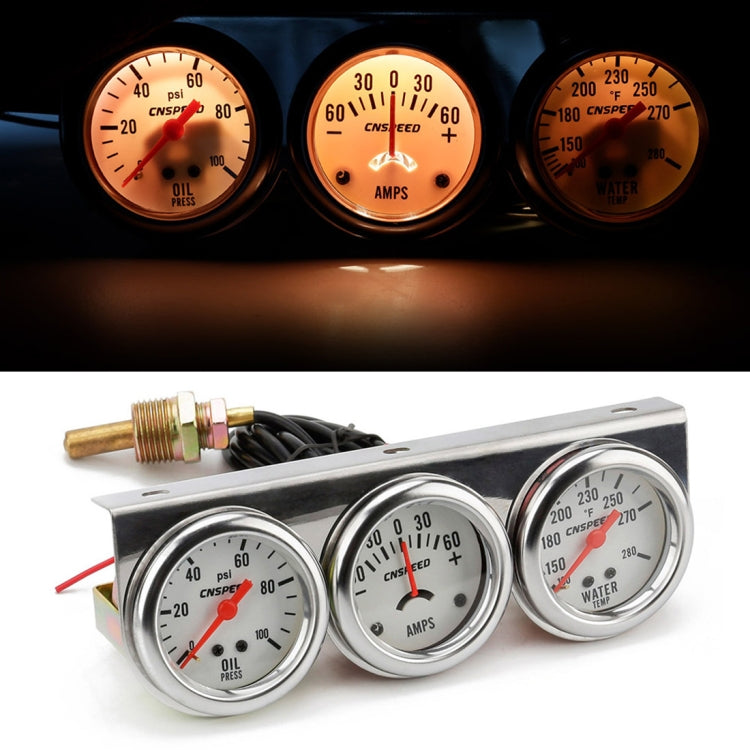 52mm 12V Universal Car Modified Triple Meter 3 in 1 Gauge Oil Press Gauge + Water Temperature Gauge + Ammeter, with Sensor - Clocks & Car Meters by PMC Jewellery | Online Shopping South Africa | PMC Jewellery