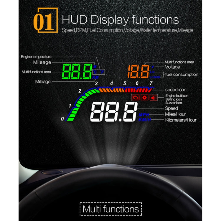 T100 OBD2 4 inch Vehicle-mounted Head Up Display Security System, Support Car Speed / Engine Revolving Speed Display / Instantaneous Fuel Consumption / Detection and Elimination Fault Code - free shipping - PMC TechLife - Order now!