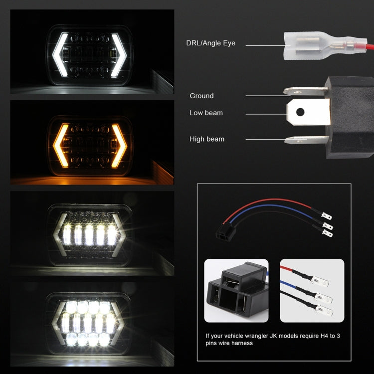 7 inch H4 DC 9V-30V 3000LM 6000K 30W IP67 8LED Lamp Beads Car Square Shape LED Headlight Lamps for Jeep Wrangler - Work Lights by PMC TechLife | Online Shopping South Africa | PMC TechLife | Buy Now Pay Later Mobicred