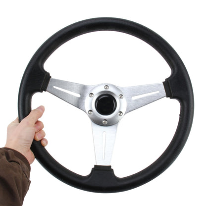 35cm PU Racing Sport Hand Wheel Car Modified Steering Wheel(Silver) - Steering Wheel Accessories by PMC Jewellery | Online Shopping South Africa | PMC Jewellery | Buy Now Pay Later Mobicred