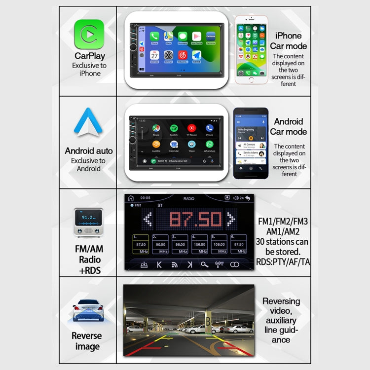 7013B HD 7 inch Car Radio Receiver MP5 Player, Support FM & Bluetooth & TF Card & Phone Link & Wired Carplay - Car MP3 & MP4 & MP5 by PMC TechLife | Online Shopping South Africa | PMC TechLife | Buy Now Pay Later Mobicred