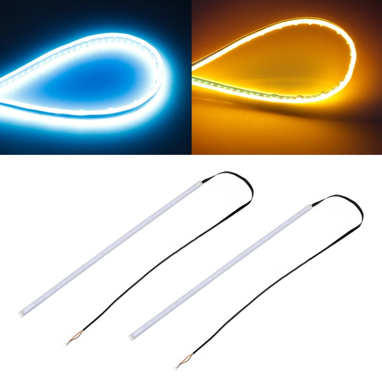 2 PCS 60cm DC12V 7.5W Ultra-thin Waterproof Car Auto Double Colors Turn Lights / Running Lights SMD-2835 LED Bulbs (Turn Lights: Yellow Light; Running Lights: Ice Blue Light) - Running Lights by PMC Jewellery | Online Shopping South Africa | PMC Jewellery | Buy Now Pay Later Mobicred