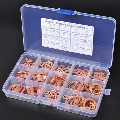 280 PCS O Shape Solid Copper Crush Washers Assorted Oil Seal Flat Ring Kit for Car / Boat  / Generators - Engine Fittings by PMC Jewellery | Online Shopping South Africa | PMC Jewellery