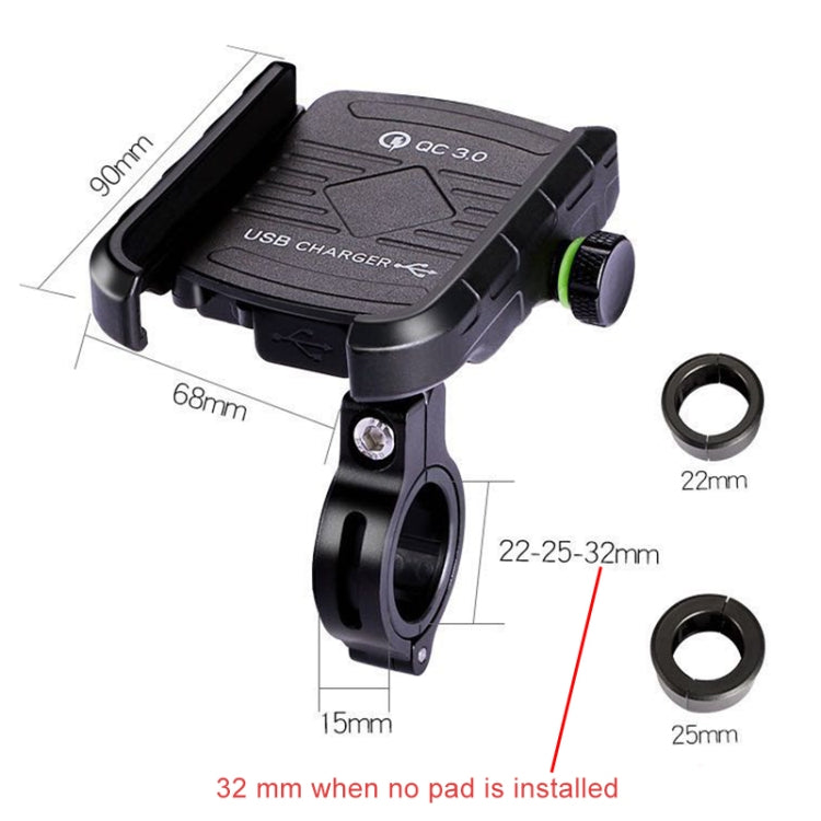 Motorcycles / Bicycle USB Charger QC 3.0 Fast Charging Phone Bracket, Suitable for 6-9cm Device(Black) - Holder by PMC Jewellery | Online Shopping South Africa | PMC Jewellery | Buy Now Pay Later Mobicred