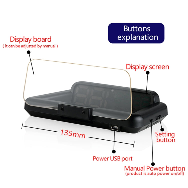 C500 Car HUD Virtual HD Projection Head-up Display, With Adjustable Reflection Board, Speed & RPM & Water Temperature & Oil Consumption & Driving Distance / Time & Voltage Display, Over Speed Alarm, Connect OBD2 Interface(White) - free shipping - PMC TechLife - Order now!