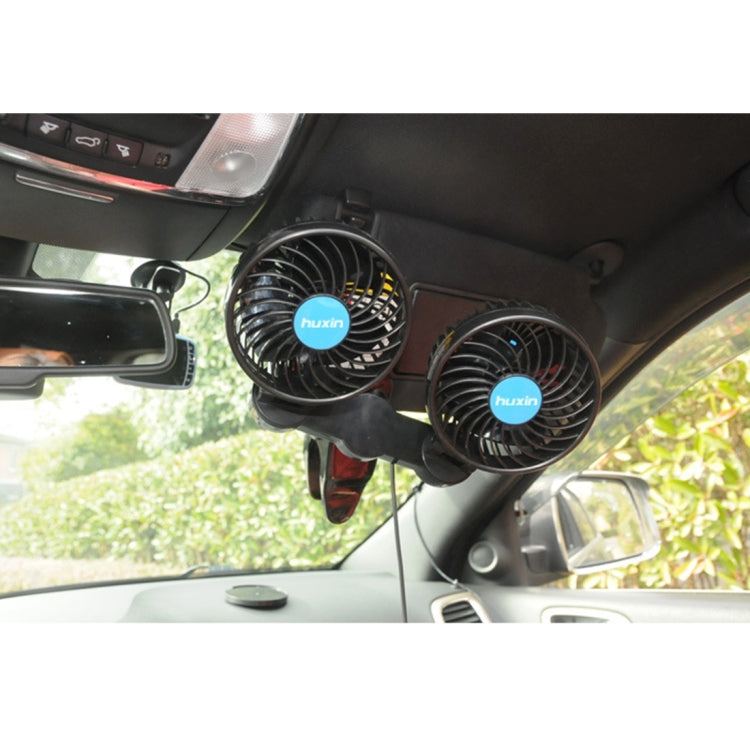 HUXIN HX-T605E 7W 360 Degree Adjustable Rotation Clip Two Head Low Noise Mini Electric Car Fan with Roller Switch, DC12V - Heating & Fans by PMC TechLife | Online Shopping South Africa | PMC TechLife | Buy Now Pay Later Mobicred