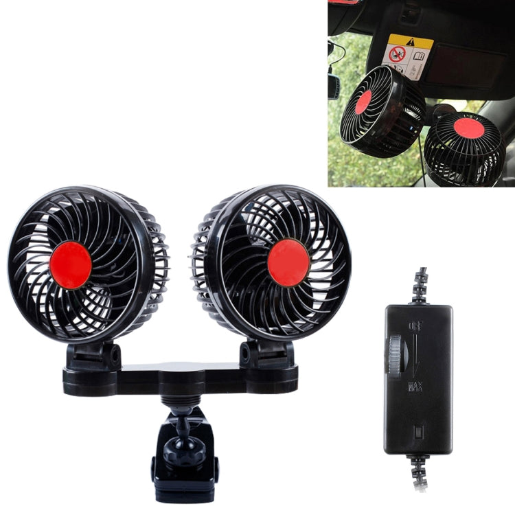 HUXIN HX-T606E 12W 360 Degree Adjustable Rotation Clip Two Head Low Noise Mini Electric Car Fan with Roller Switch, DC24V - Heating & Fans by PMC Jewellery | Online Shopping South Africa | PMC Jewellery | Buy Now Pay Later Mobicred