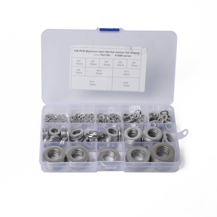 325 PCS Round Shape Stainless Steel Flat Washer Assorted Kit M2-M16 for Car / Boat / Home Appliance - Nuts & Bolts by PMC Jewellery | Online Shopping South Africa | PMC Jewellery