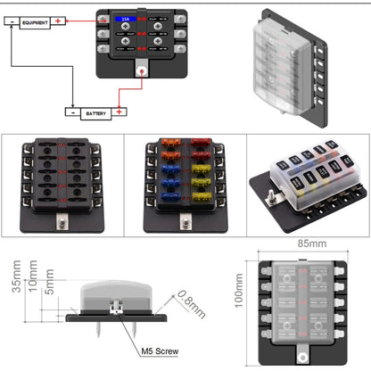 1 in 10 Out Fuse Box PC Terminal Block Fuse Holder Kits with LED Warning Indicator for Auto Car Truck Boat - Fuse by PMC Jewellery | Online Shopping South Africa | PMC Jewellery