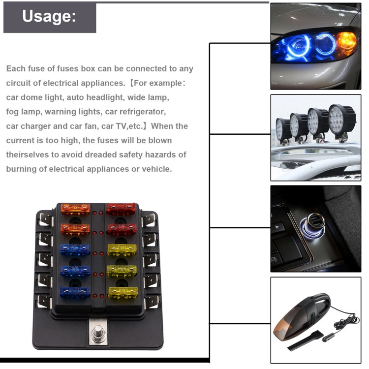 1 in 10 Out Fuse Box PC Terminal Block Fuse Holder Kits with LED Warning Indicator for Auto Car Truck Boat - Fuse by PMC Jewellery | Online Shopping South Africa | PMC Jewellery