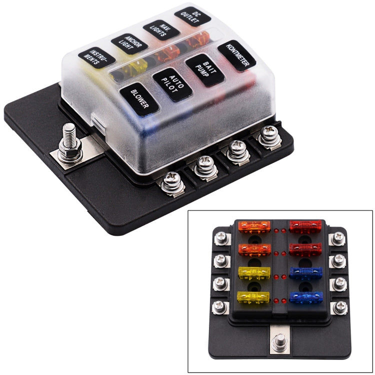 1 in 8 Out Fuse Box Screw Terminal Section Fuse Holder Kits with LED Warning Indicator for Auto Car Truck Boat - Fuse by PMC Jewellery | Online Shopping South Africa | PMC Jewellery