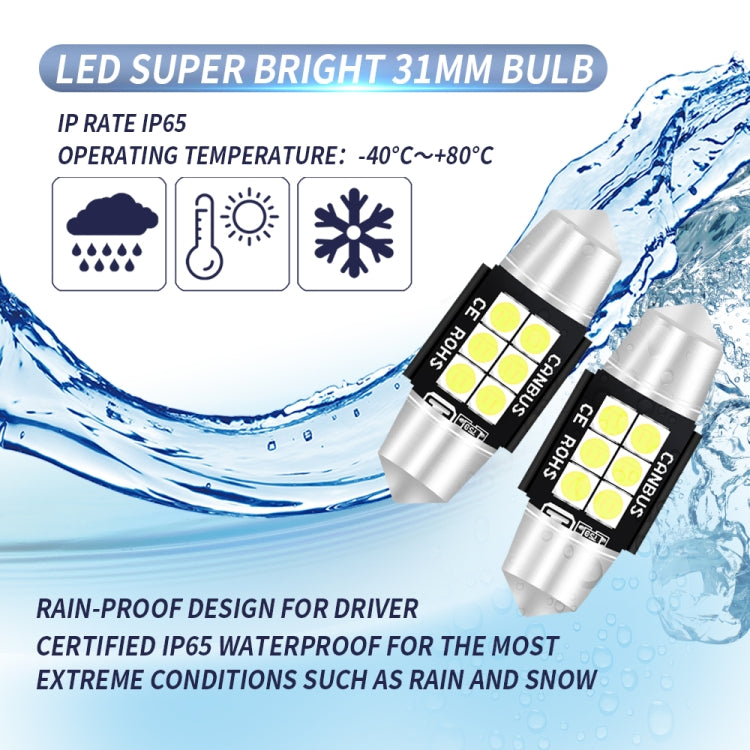 2 PCS 31mm DC12V-24V 3W 6000K 660LM 6LEDs SMD-3030 Car Reading Lamp / License Plate Light - License Plate Lights by PMC Jewellery | Online Shopping South Africa | PMC Jewellery | Buy Now Pay Later Mobicred