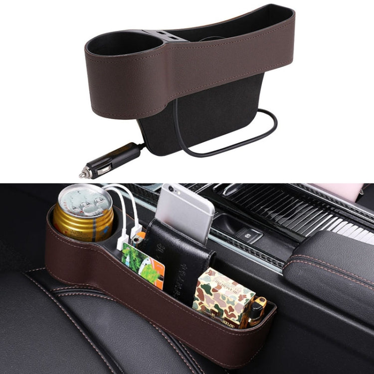 Car Multi-functional Driver Seat Console PU Leather Box Cigarette Lighter Charging Pocket Cup Holder Seat Gap Side Storage Box(Coffee) - Stowing Tidying by PMC Jewellery | Online Shopping South Africa | PMC Jewellery | Buy Now Pay Later Mobicred