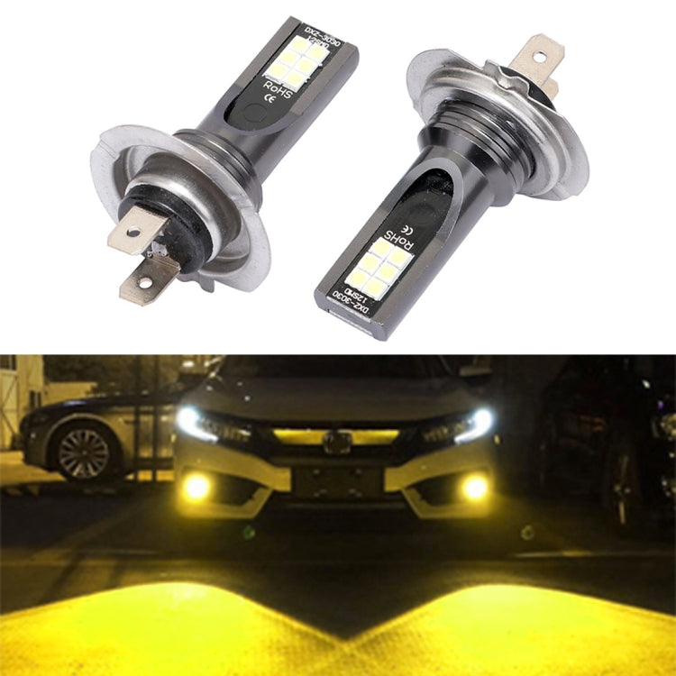 2 PCS H7 DC12V-24V / 12W / 3000K / 800LM 12LEDs SMD-3030 Car LED Fog Light (Yellow Light) - Fog / Driving Lights by PMC Jewellery | Online Shopping South Africa | PMC Jewellery | Buy Now Pay Later Mobicred